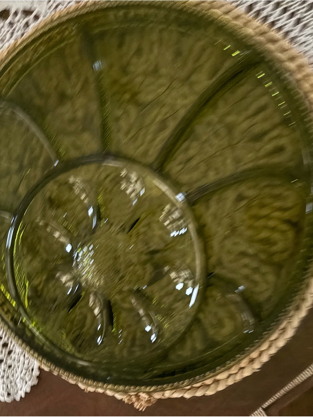 Vintage Indiana GREEN GLASS Deviled Egg Relish Serving Tray Platter~Divided